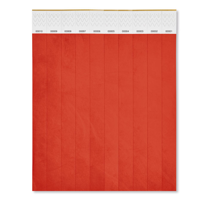 TYVEK - One sheet of 10 wristbands - Red