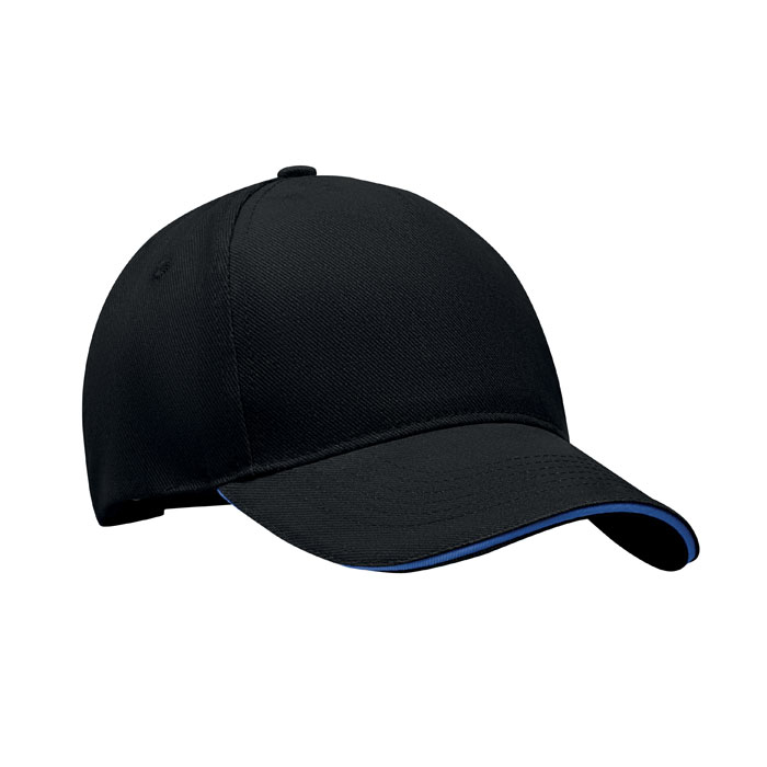LONG BEACH SINGA - 5 Panel baseball cap 260 gr/m - Black/Blue