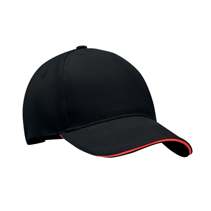 LONG BEACH SINGA - 5 Panel baseball cap 260 gr/m - Black/Red