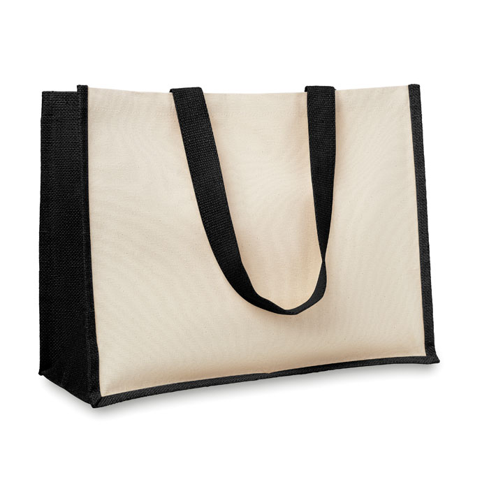 CAMPO DE FIORI - Jute and canvas shopping bag - Black