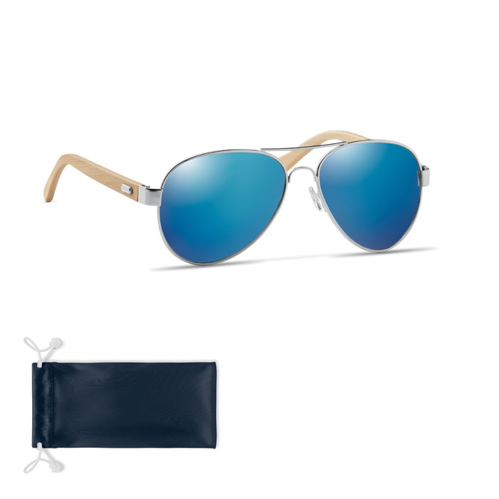 HONIARA - Bamboo sunglasses in pouch - Blue